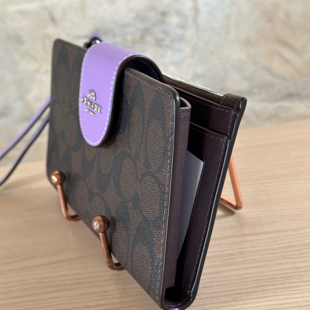 Coach Signature Tech Zip Wallet NWT Women gift School purple - Picture 2 of 5